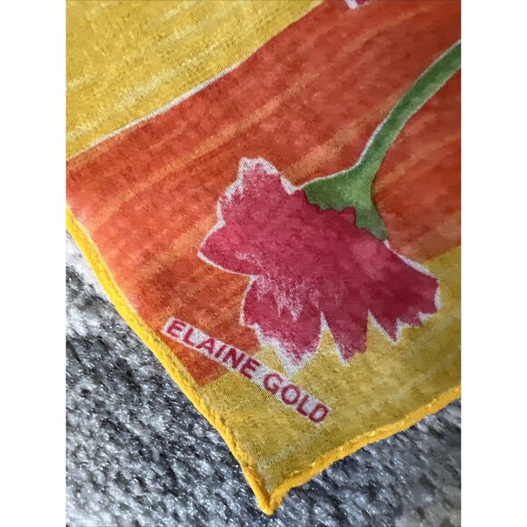 Elaine Gold Silk Scarf Colorful Floral Collection XIIX ltd 10.5" x 50" Oblong - Picture 2 of 7